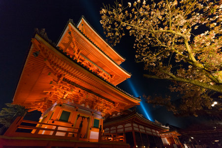tall pagoda tower in Kiyomizu Temple in Kyoto, Japan. Kiyomizu-dera is UNESCO World Heritage listed.のeditorial素材