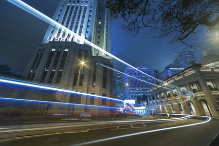 Night traffic in urban cityの写真素材