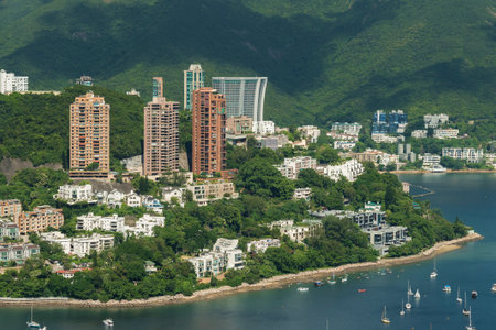 Idyllic landscape of Hong Kong. Aerial view of Southern part of Hong Kong island.のeditorial素材