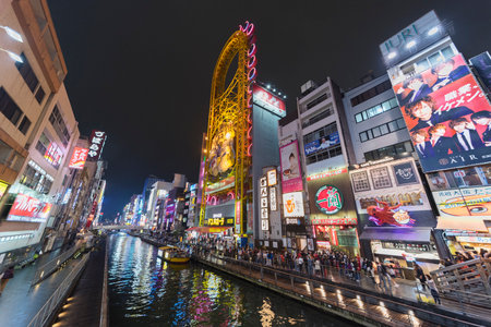 OSAKA, JAPAN - APRIL 13: advertising billboard on April 13 2016 in Dontonbori, Namba area, Osaka, Japan. Namba is now primary tourist destination.のeditorial素材