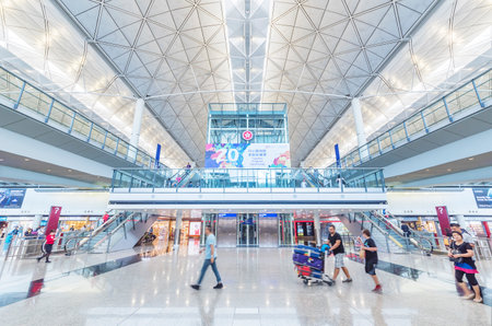 HONG KONG, CHINA - May 30 : Arrival Hall in Hong Kong International Airport on May 30, 2017 in Hong Kong, China. It handles more than 70 million passengers per year.のeditorial素材