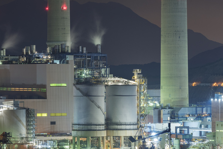 power plant at nightの写真素材