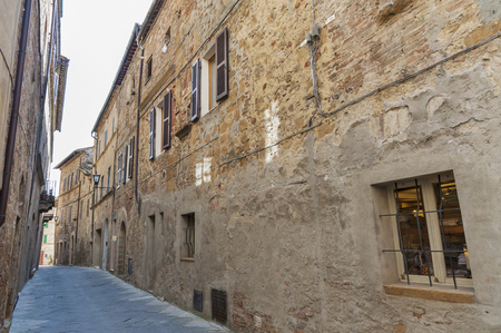 Alley in Ancient Town Pienza, Tuscany, Italyの写真素材