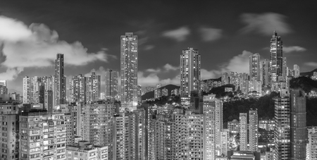 Panorama Skyline of Hong Kong City at nightの写真素材
