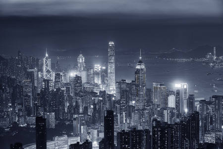Skyline of Hong Kong city at nightの写真素材