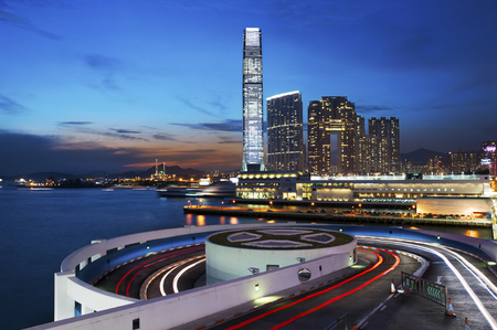 Skyline of Hong Kong city at duskの写真素材