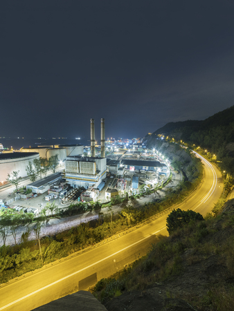 Power plant at nightの写真素材