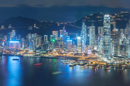 Victoria harbor of Hong Kong City at nightのeditorial素材