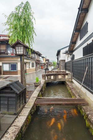 Historical Furukawa village in Hida, Gifu prefecture, Japan. Old town with water canalのeditorial素材
