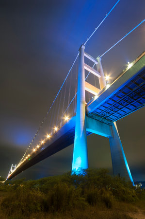 Tsing Ma bridge in Hong Kong at nightのeditorial素材