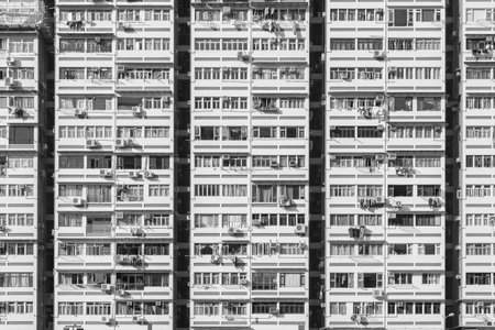 Facade of high rise residential building in Hong Kong cityのeditorial素材