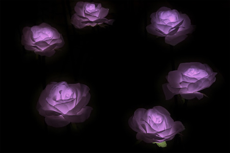 Handmade Flower with LED light at night. Artificial flower made of clothの写真素材