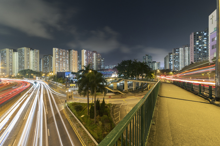 Busy traffic in Hong Kong city at nightの写真素材