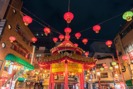 Kobe, Japan - April 12, 2016 : Pavillon in Chinatown in Kobe, Japan. Nankinmachi is a compact chinatown in central Kobe and a center of the Chinese community in the Kansai Regionのeditorial素材