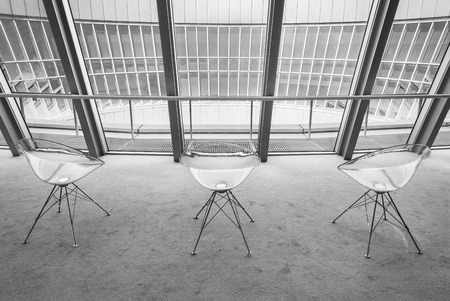 Sunlit interior design with panoramic windowの写真素材