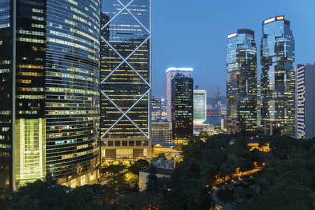 Skyline of Hong Kong city at duskの写真素材