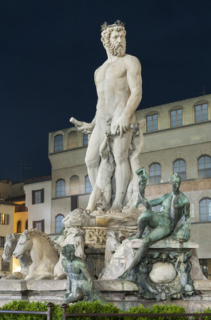 The famous fountain of Neptune on Piazza della Signoria in Florence, Italyの写真素材