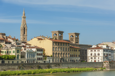 Embankment of the River Arno in City Florence, Tuscany, Italyの写真素材