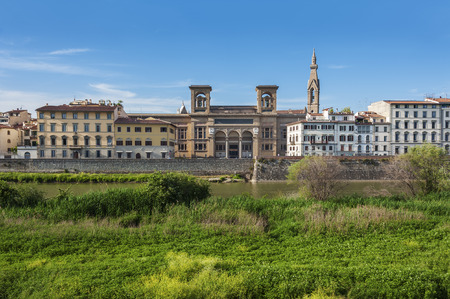 Embankment of the River Arno in City Florence, Tuscany, Italyの写真素材