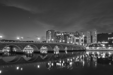 Residential building and bridge in Hong Kongの写真素材