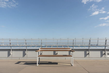 empty deck on deck with blue sky backgroundの写真素材