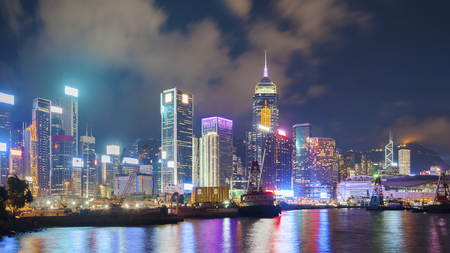 Victoria Harbor of Hong Kong City at nightの写真素材