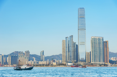 Skyline and harbor of Hong Kong cityの写真素材