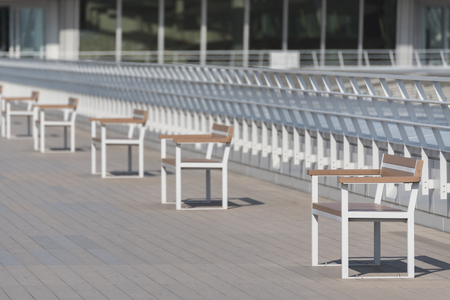 row of empty seat on deckの写真素材