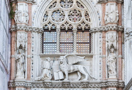Winged lion sculpture, symbol of Venice, Italyの写真素材