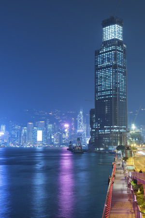 Skyline of Hong Kong city at nightの写真素材