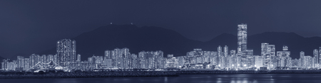 Panorama of Skyline of Hong Kong city at nightの写真素材