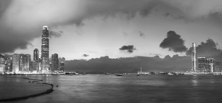 Panorama of Victoria Harbor of Hong Kong at duskの写真素材
