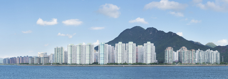 Panorama of residential district and harbor of Hong Kong cityの写真素材