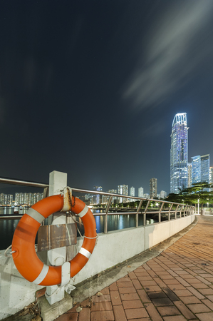 Promenade of Hong Kong city at nightの写真素材