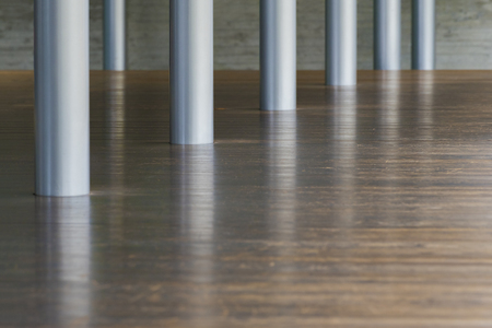 metal column and wooden floor in modern architecture