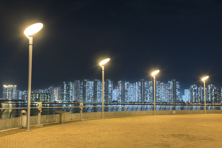 Street light in seaside promenade in Hong Kong cityの写真素材