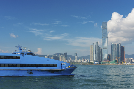 Skyline of Victoria harbor of Hong Kong cityの写真素材