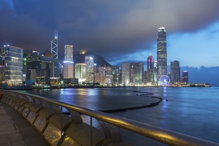 Panorama of Victoria Harbor in Hong Kong at duskの写真素材