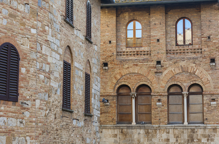 Detials of old buildings in San Gimignano, Tuscany, Italyの写真素材