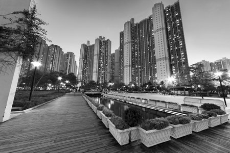 public estate in Hong Kong city at duskのeditorial素材