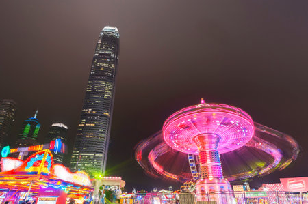 Carnival ride in action at nightのeditorial素材