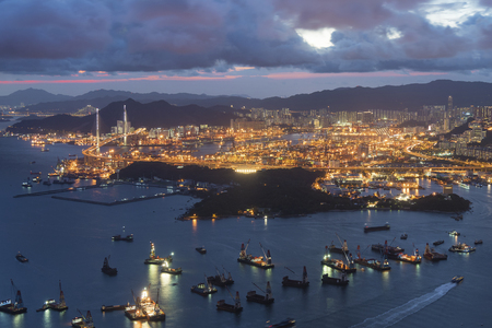 Harbour and cargo port of Hong Kong cityの写真素材