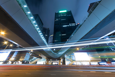 traffic in downtown of Hong Kong city at nightのeditorial素材