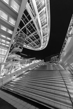 Modern stairway in public park at night