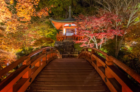 pavilion and bridge in japanese garden in Daigoji temple in autumn season, Kyoto, Japanのeditorial素材