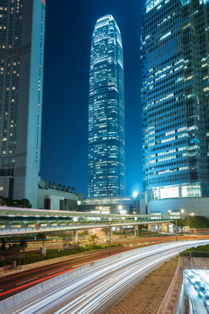 Downtown of Hong Kong city at nightのeditorial素材