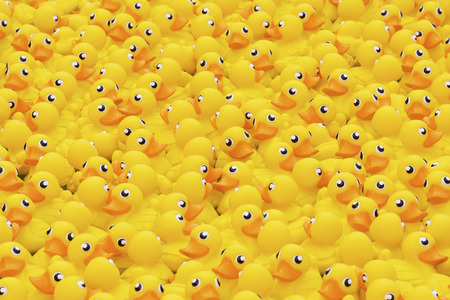 yellow toy duck floating in the poolの写真素材