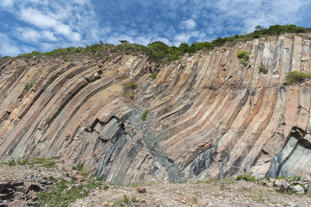 Hong Kong Geographical Park, the force of nature, folding and natural hexagonal column.の写真素材