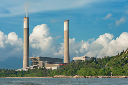 Chimney of Power plant in Hong Kong cityのeditorial素材