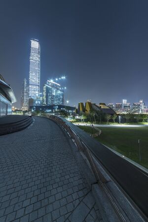 Skyline and public park of downtown of Hong Kong city at night